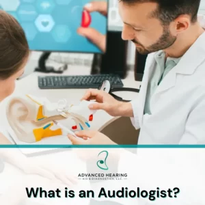Audiologist teaching a patient about hearing aids